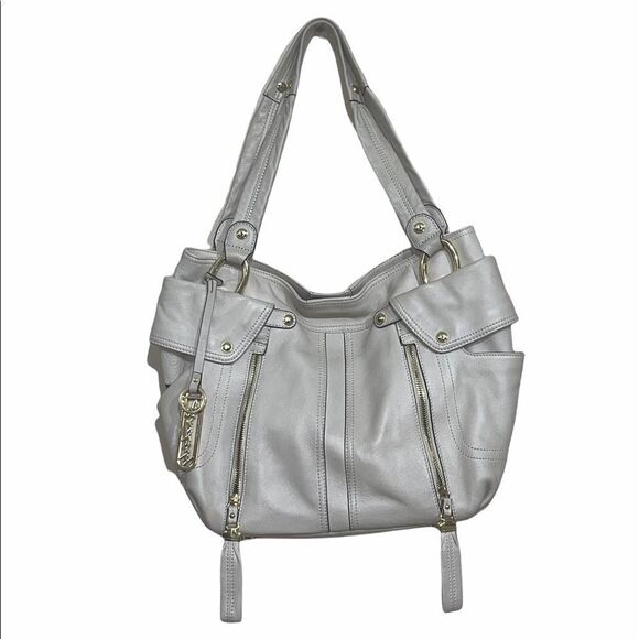 B. Makowsky Leather Tote Shoulder Bag Bone Leather - Picture 2 of 14